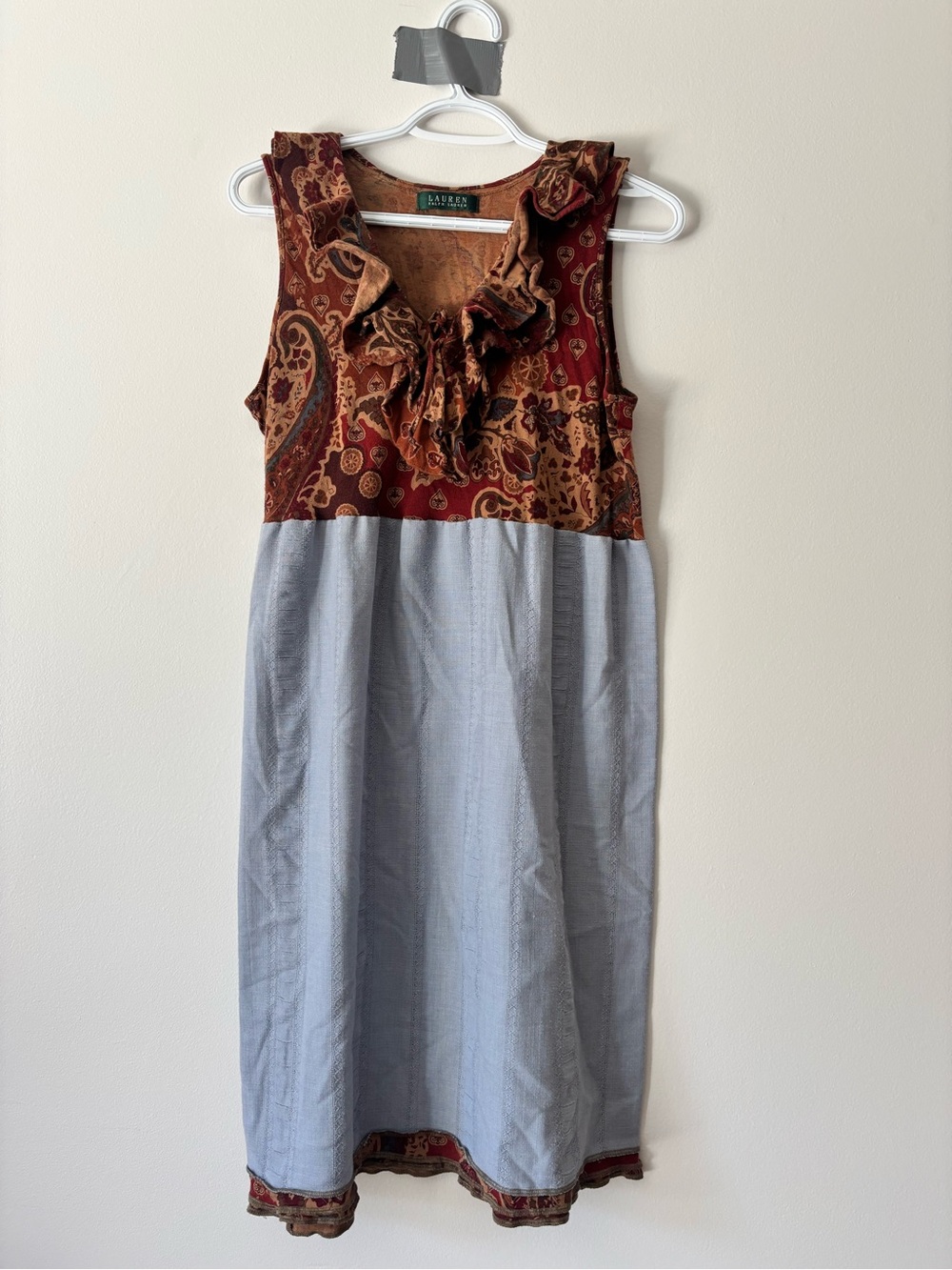 Lauren Ralph Lauren Paisley Ruffle Dress in Rust & Light Blue